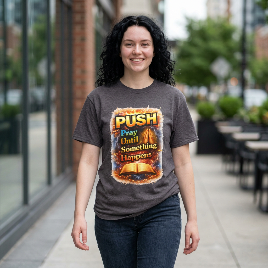 Push Pray Until Something Happens T‑Shirt - Bible — 7X only