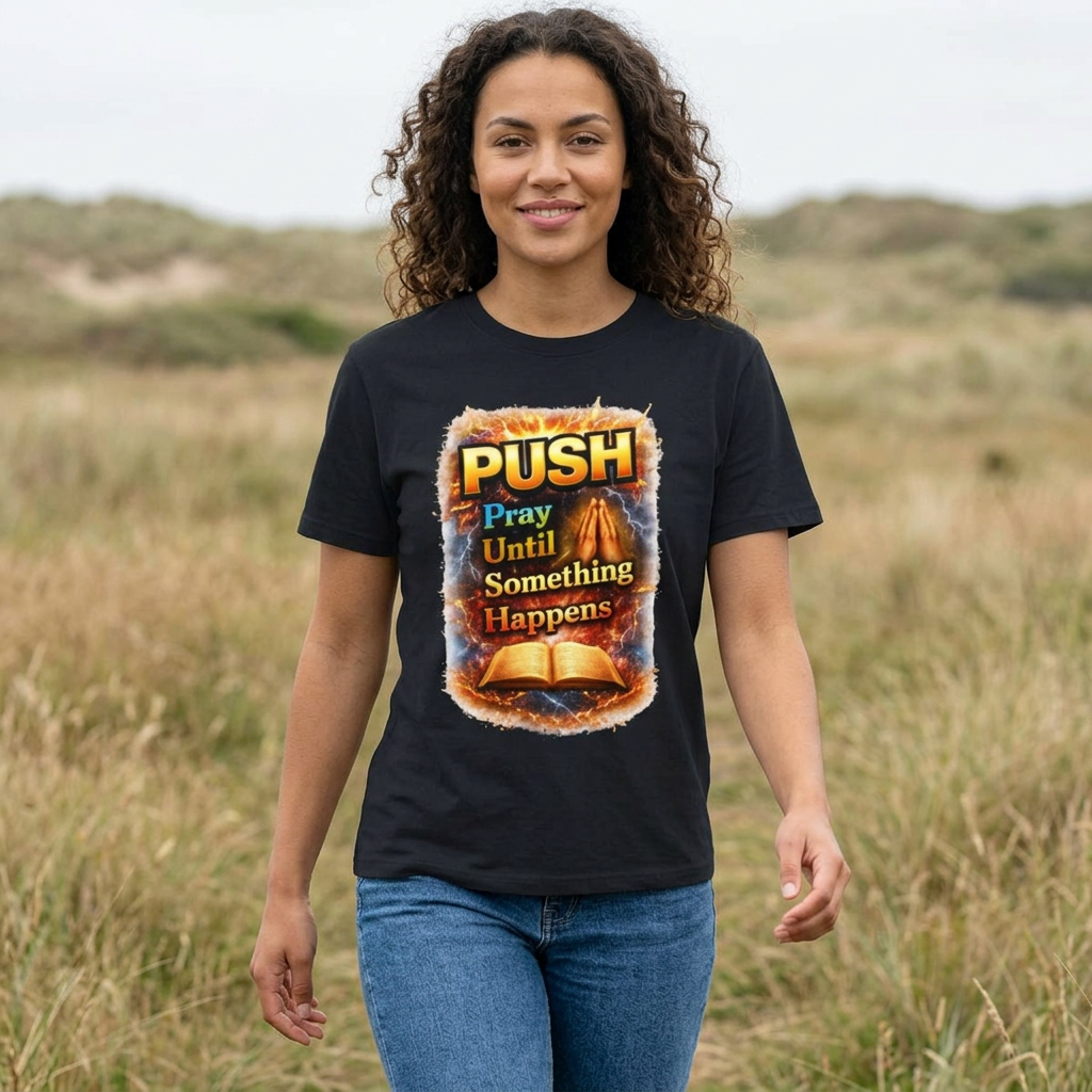 Push Pray Until Something Happens T‑Shirt - Bible — 7X only