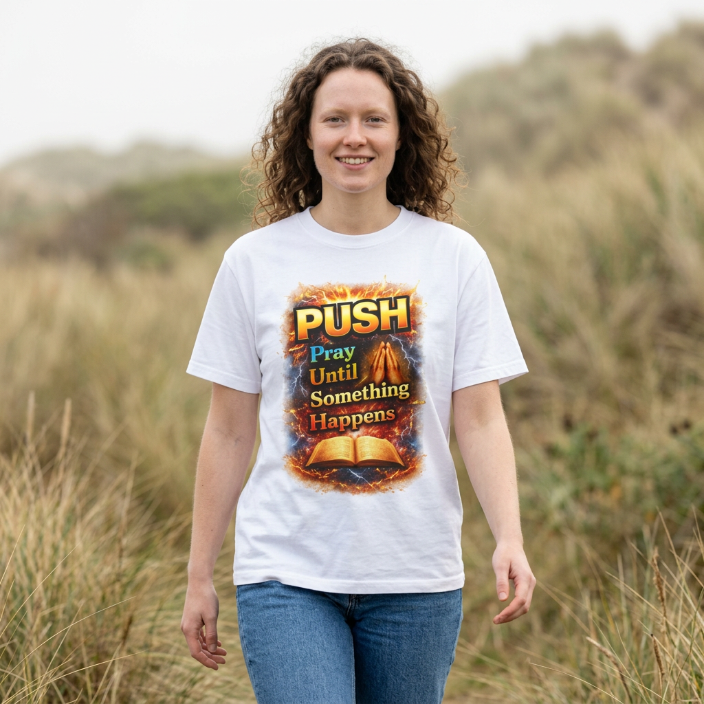 Push Pray Until Something Happens T‑Shirt - Bible — 7X only