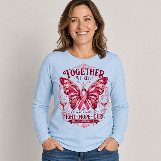 Together We Rise Pink Ribbon Breast Cancer Awareness Long Sleeve Tee