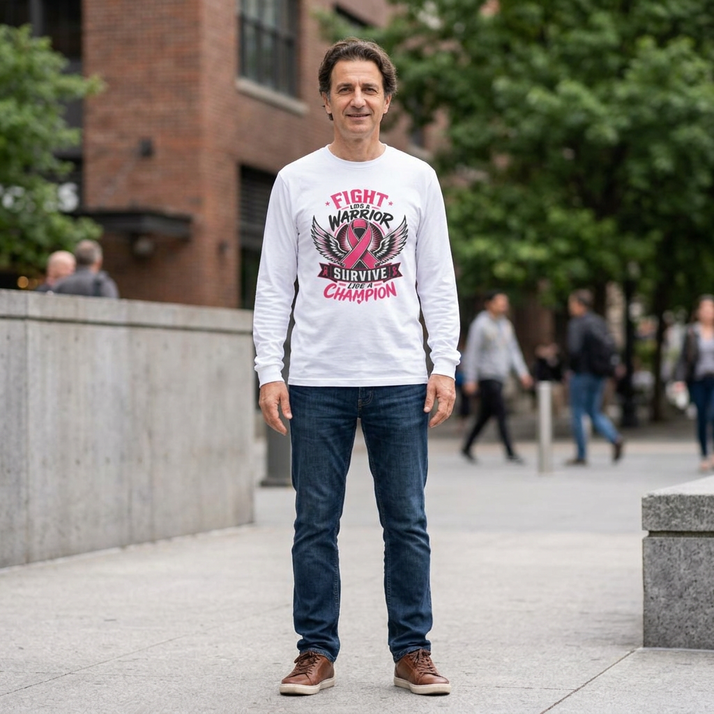 Fight Like a Warrior, Survive Like a Champion Breast Cancer Awareness Long Sleeve Tee