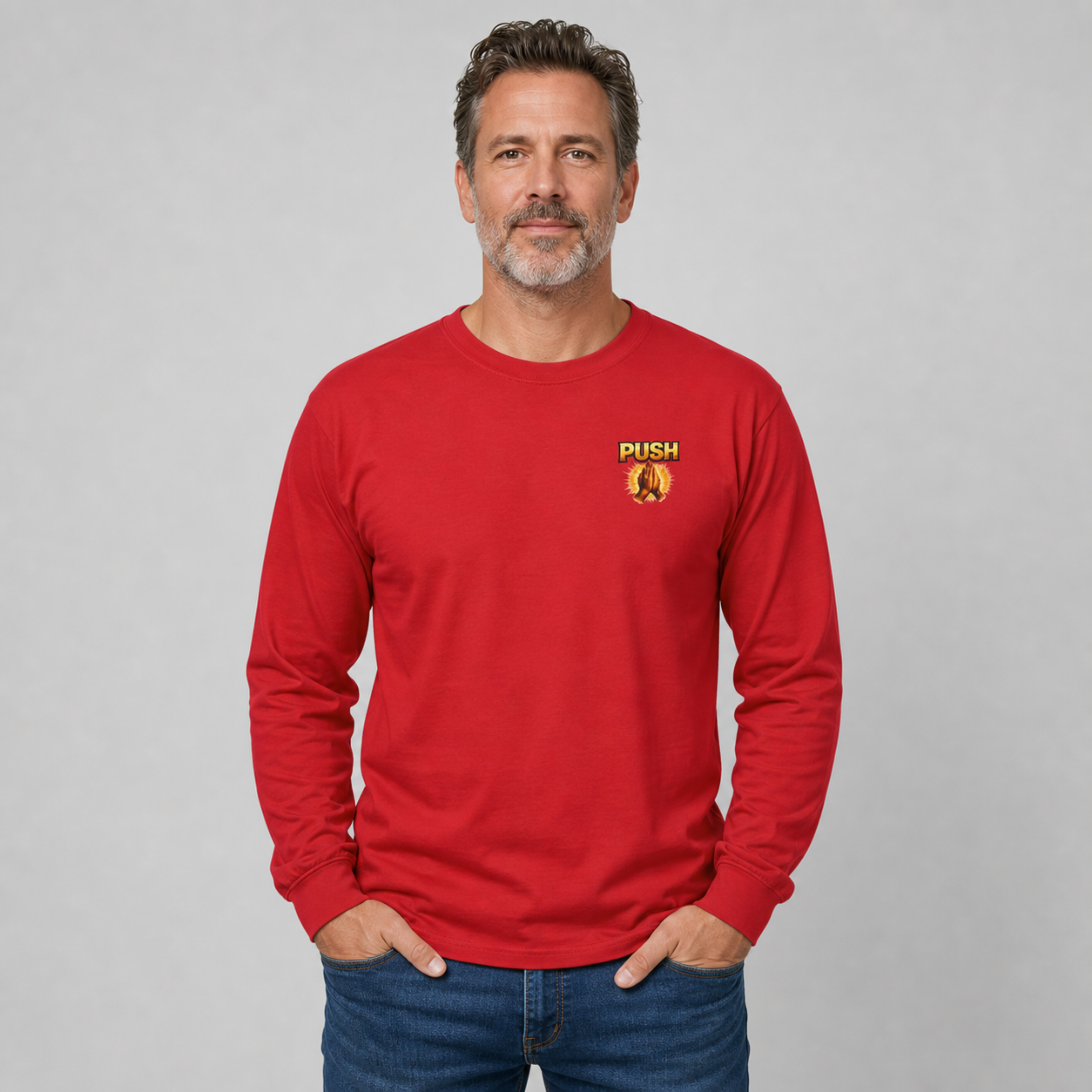 PUSH: Pray Until Something Happens Long Sleeve T-shirt front/back - Hands