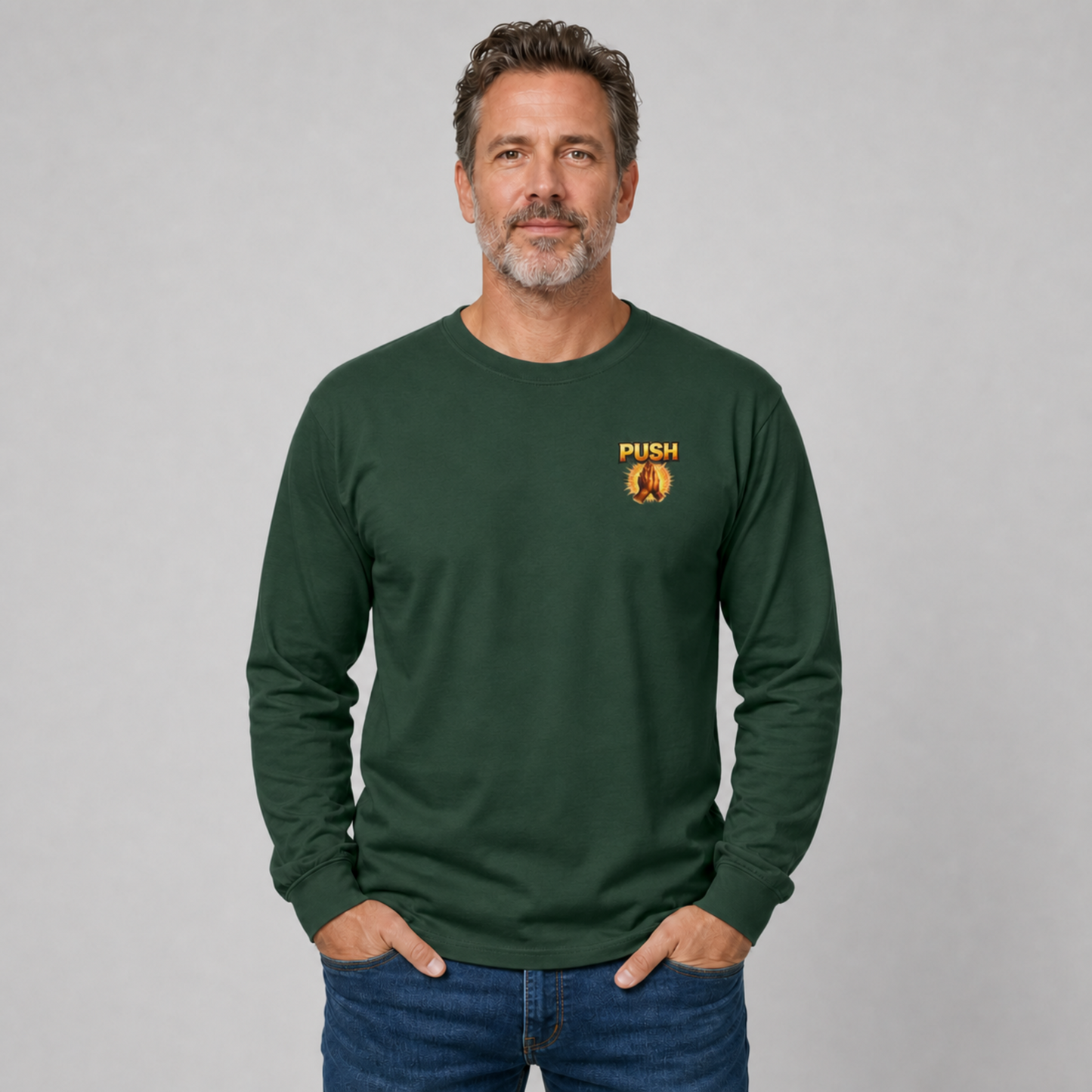 PUSH: Pray Until Something Happens Long Sleeve T-shirt front/back - Hands