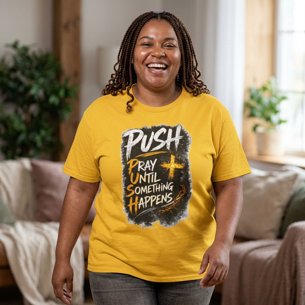 PUSH Pray Until Something Happens Christian T-Shirt  - 2