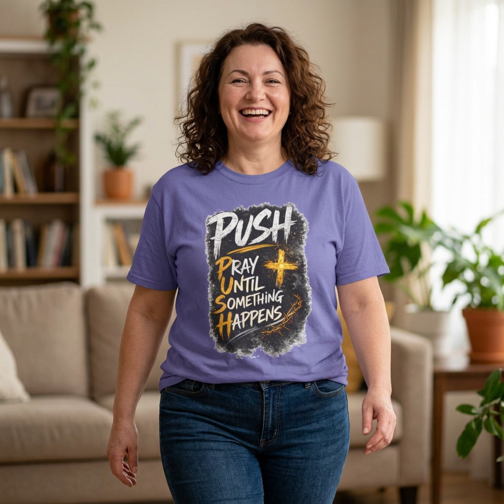 PUSH Pray Until Something Happens Christian T-Shirt  - 2
