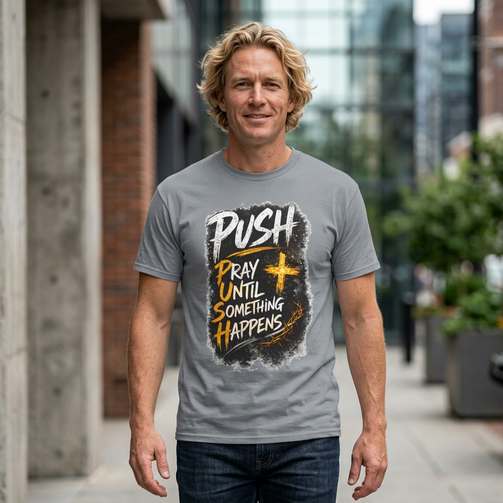 PUSH Pray Until Something Happens Christian T-Shirt  - 2