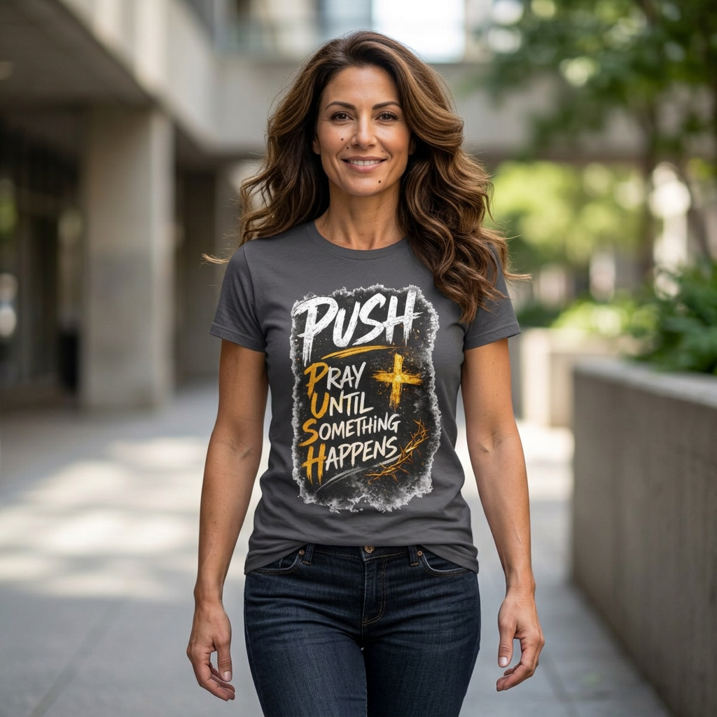 PUSH Pray Until Something Happens Christian T-Shirt  - 2