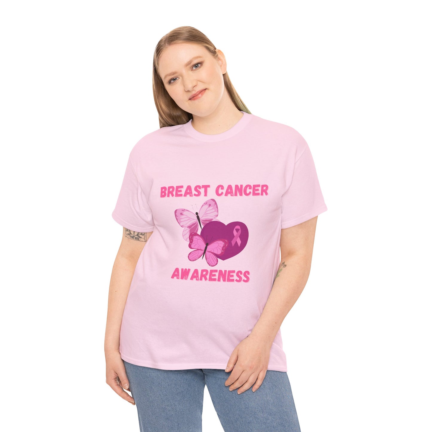 Breast Cancer Awareness Tee with Pink Butterfly & Ribbon