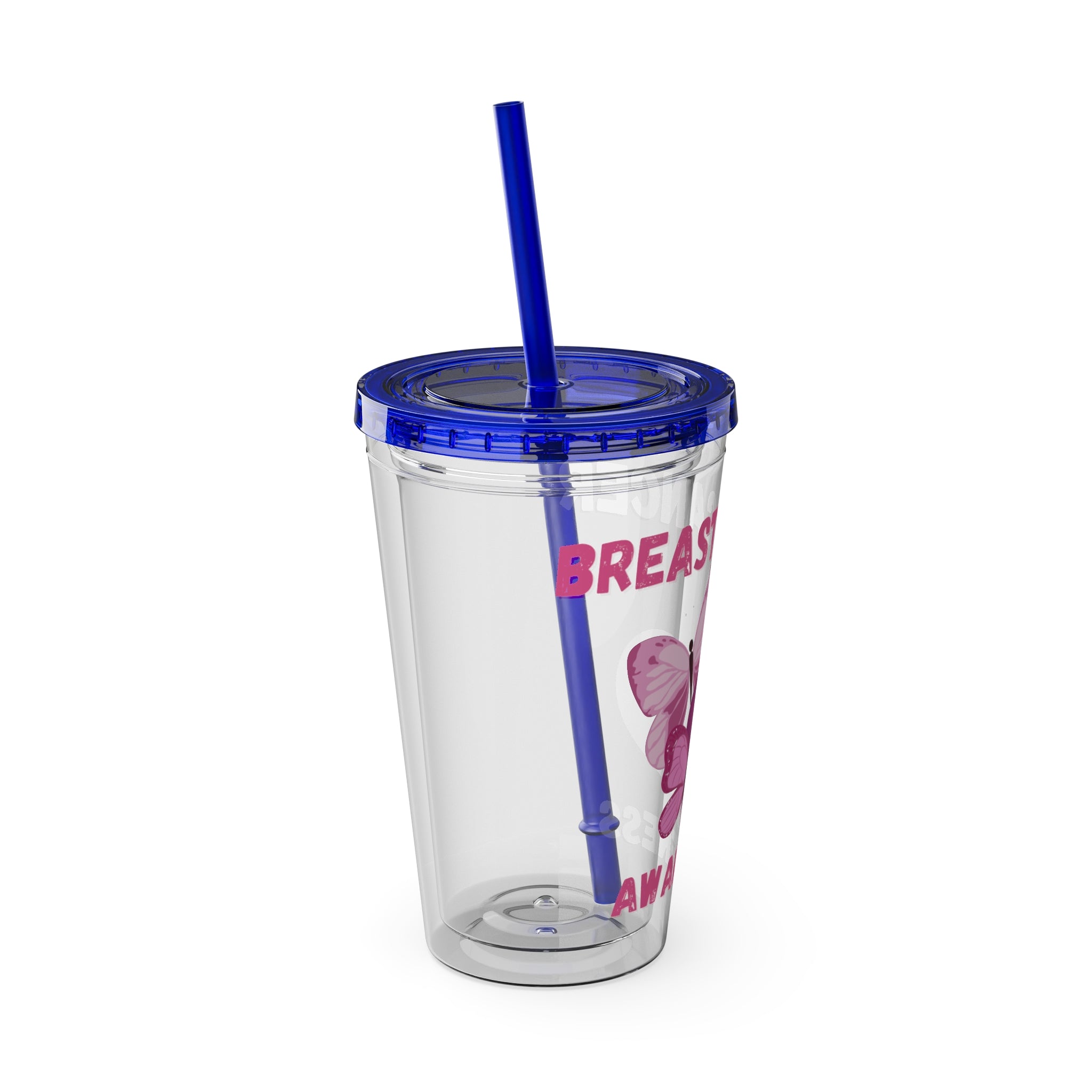 Breast Cancer Awareness 16oz Tumbler with Straw - Butterfly, Heart