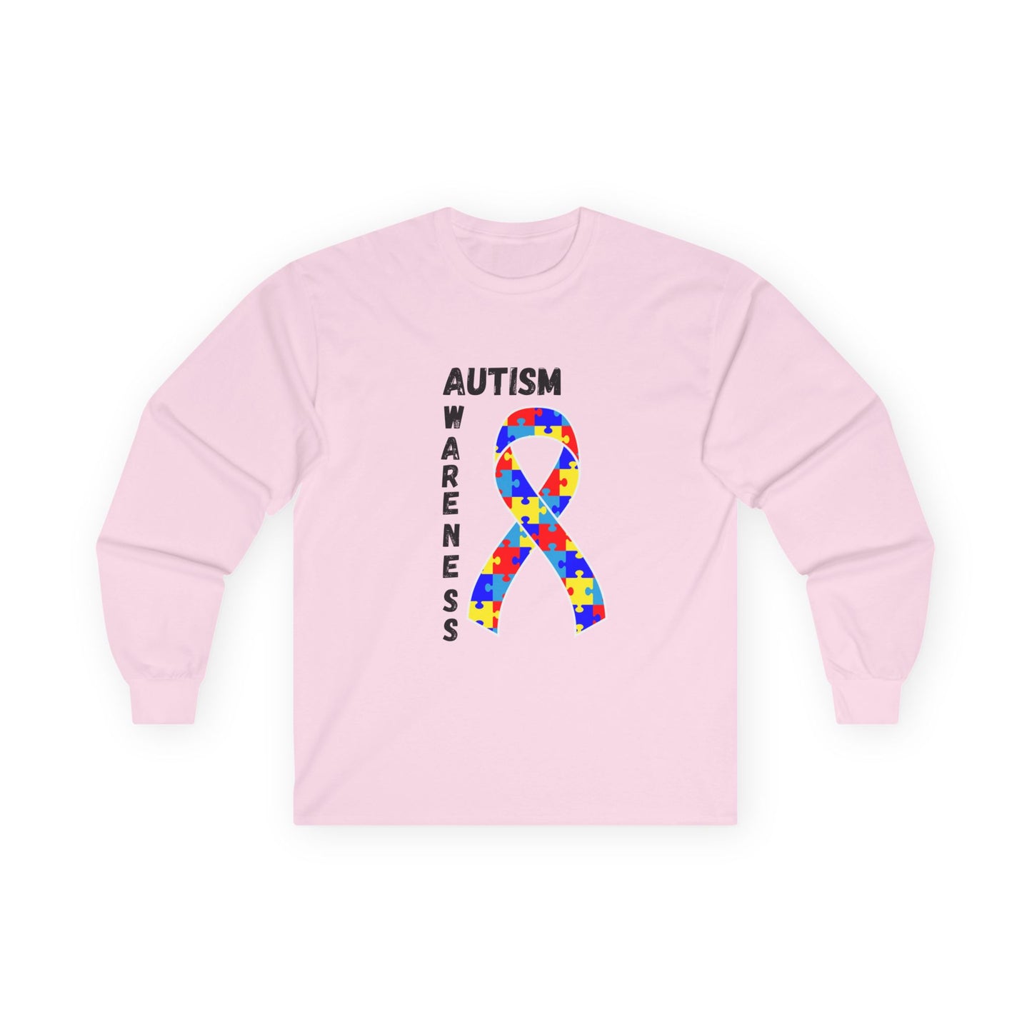 Autism Puzzle Ribbon Long Sleeve Tee — Blk