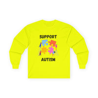 Support Autism Long Sleeve Tee — Puzzle Piece Awareness Shirt - Blk