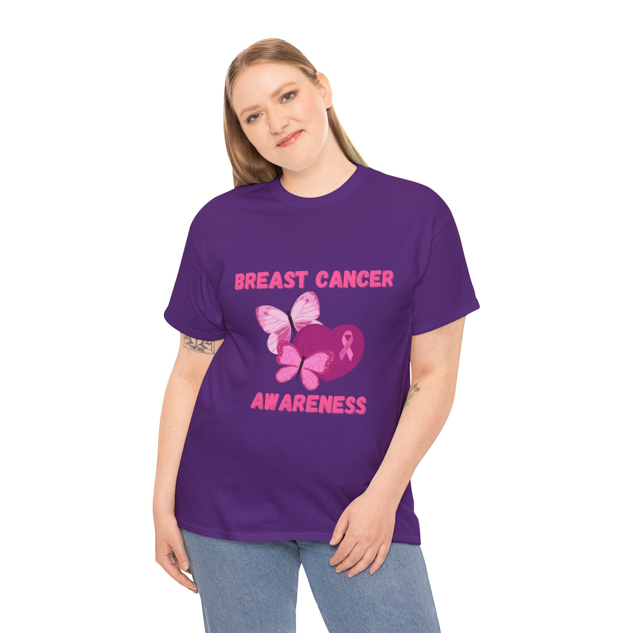 Breast Cancer Awareness Tee with Pink Butterfly & Ribbon
