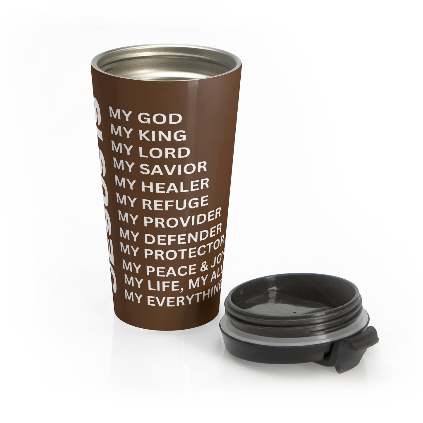Christian JESUS IS Brown Stainless Steel Travel Mug - White