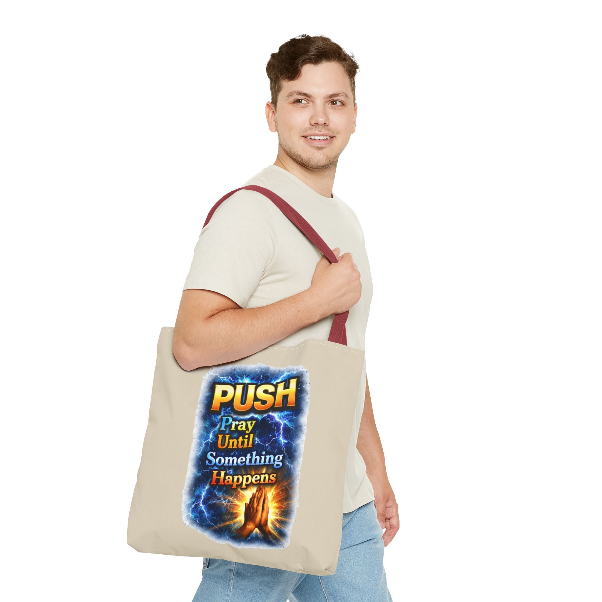 Push Pray Until Something Happens Sand Tote Bag - Hands