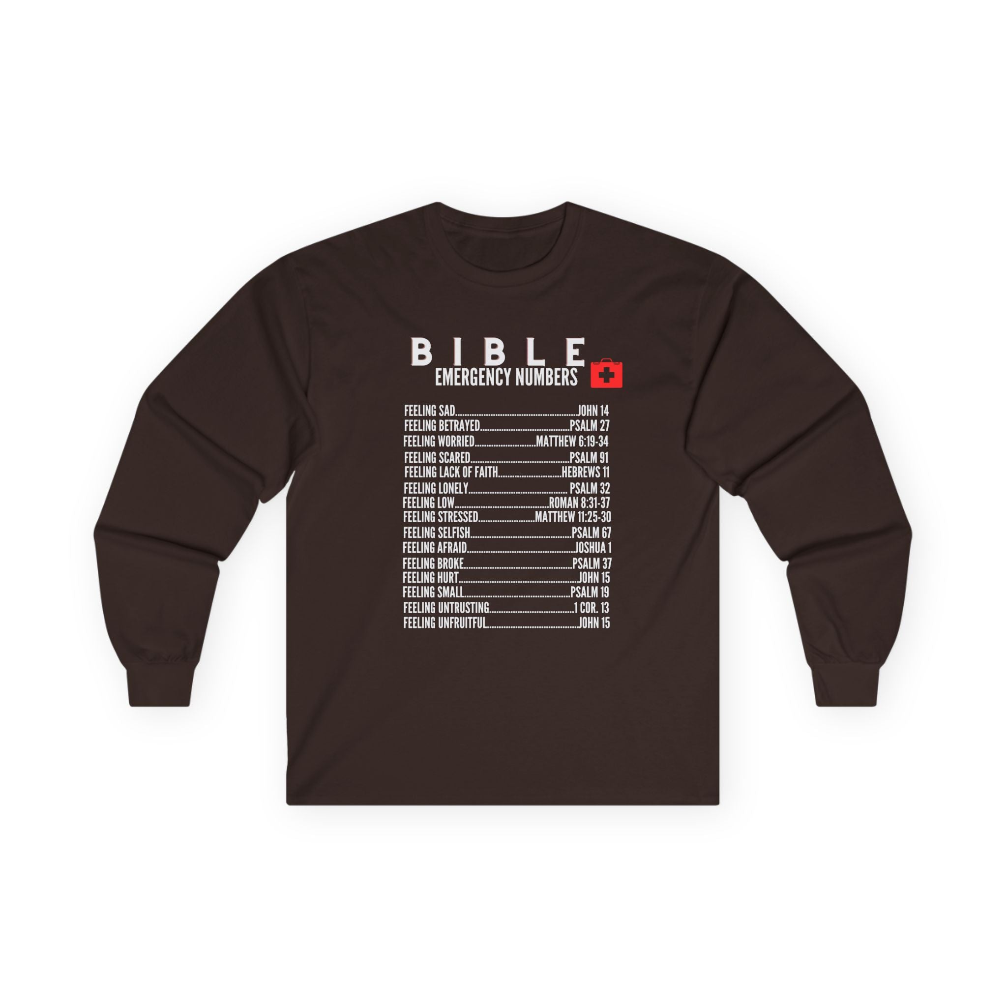 Bible Emergency Numbers Long Sleeve Tee - White