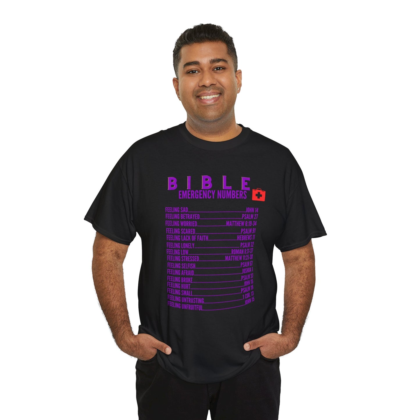 Bible Emergency Numbers Tee - Purple