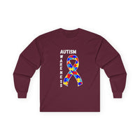 Autism Puzzle Ribbon Long Sleeve Tee — White