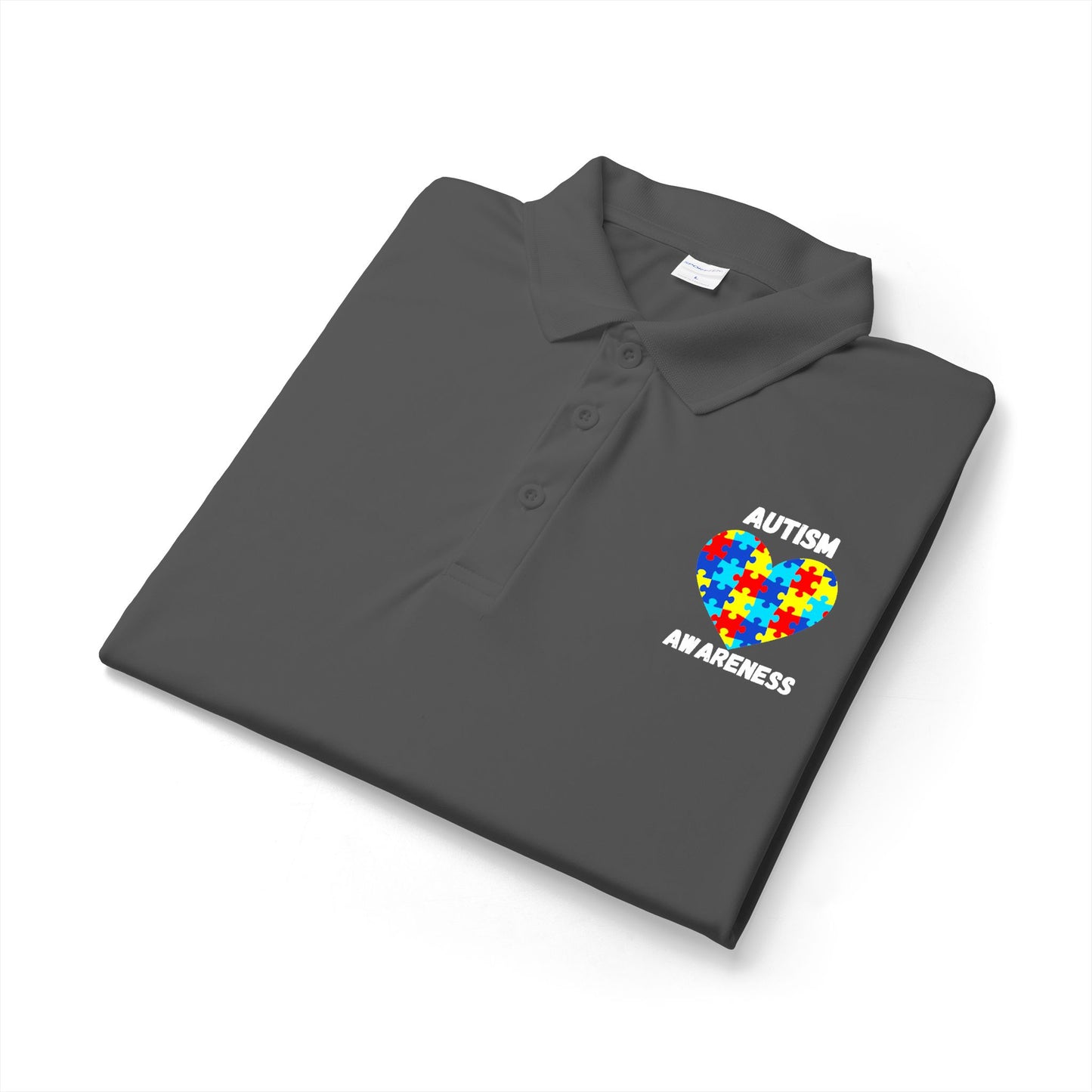 Autism Puzzle Heart Polo - White