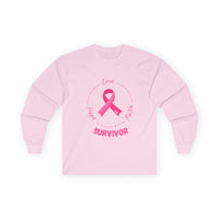Breast Cancer Survivor Long Sleeve Tee — Pink Ribbon “Survivor”
