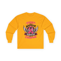 Fight Like a Warrior, Survive Like a Champion Breast Cancer Awareness Long Sleeve Tee