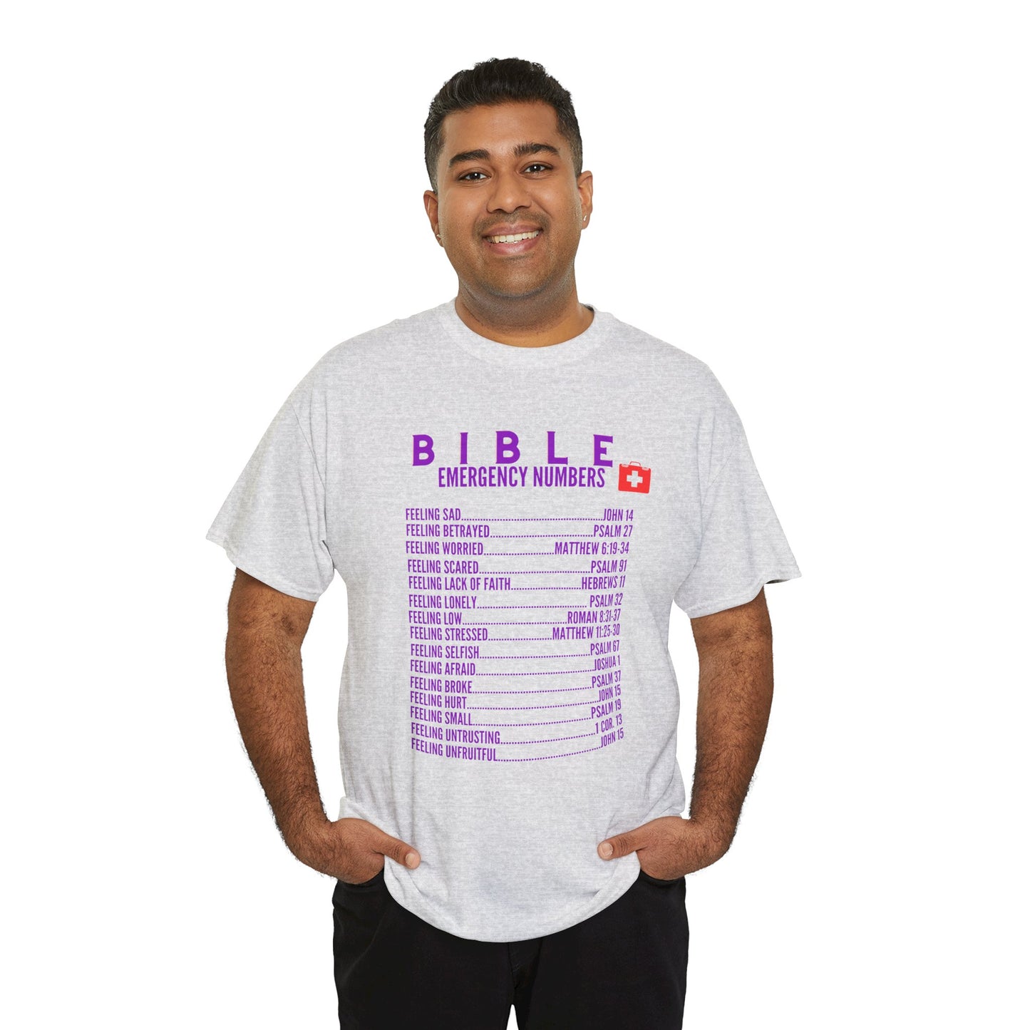 Bible Emergency Numbers Tee - Purple