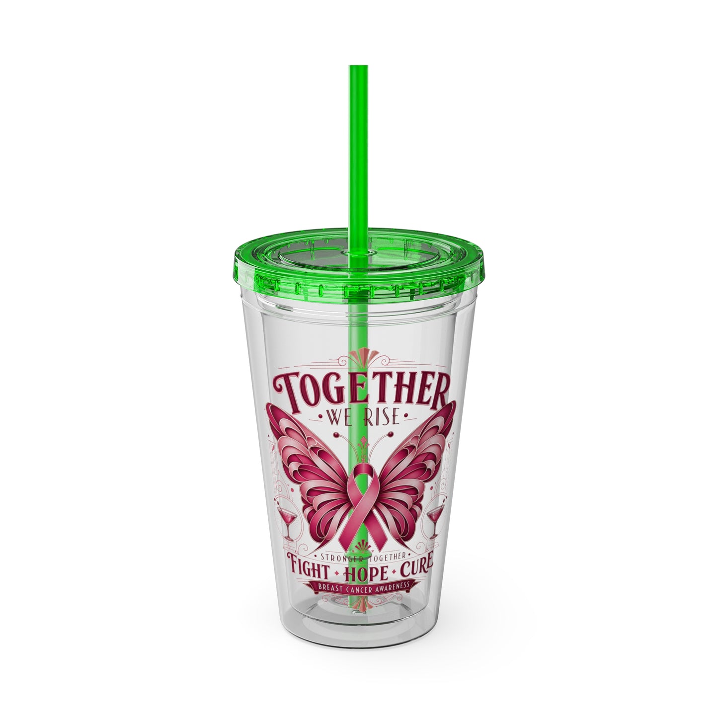 Together We Rise Butterfly Breast Cancer 16oz Tumbler with Straw