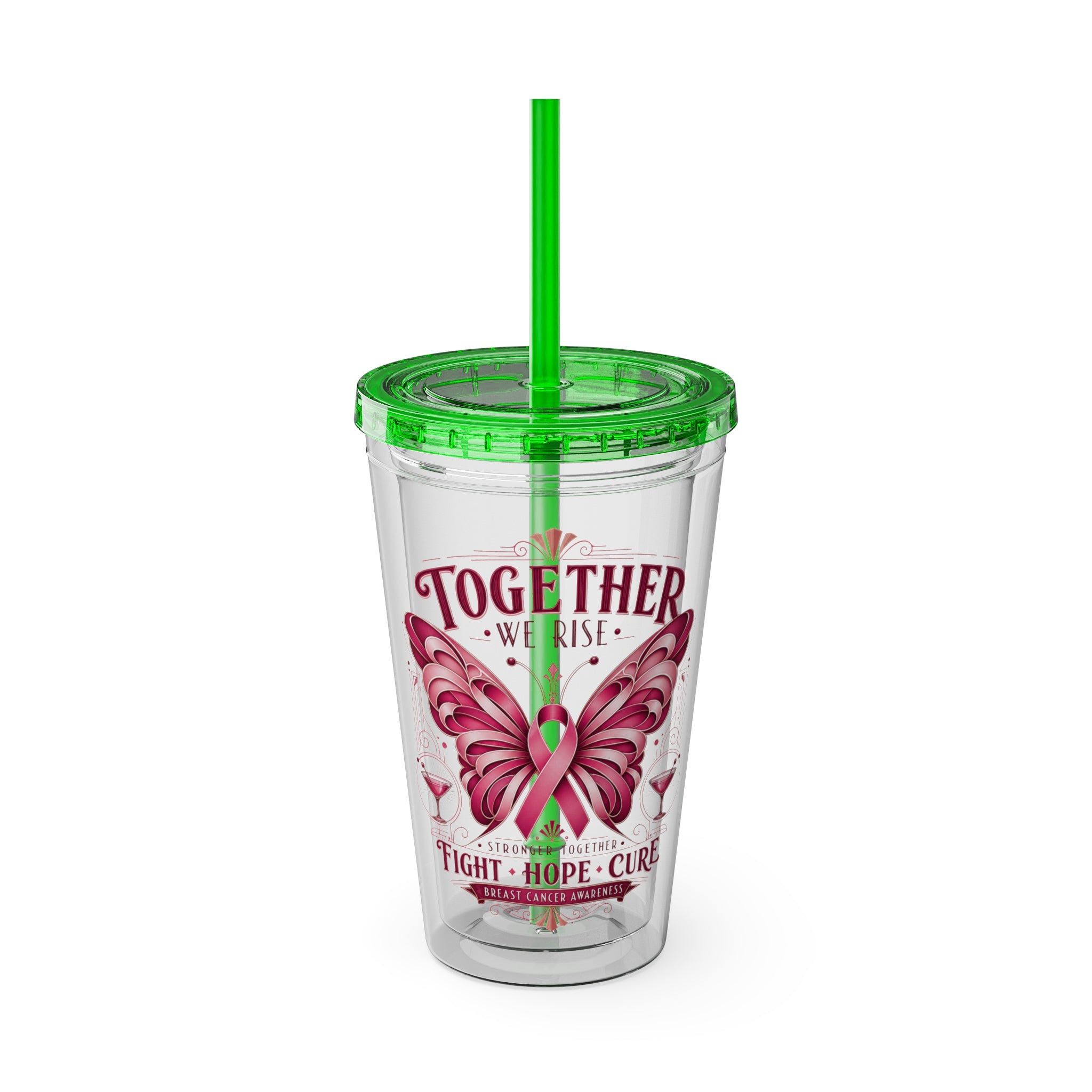 Together We Rise Butterfly Breast Cancer 16oz Tumbler with Straw