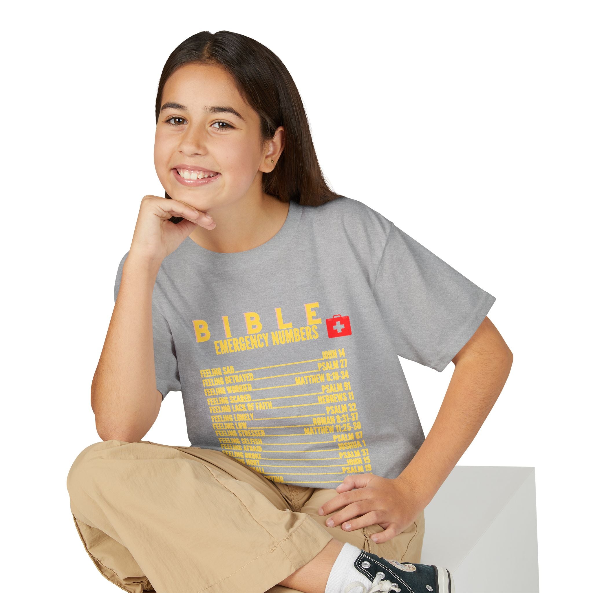 Bible Emergency Numbers Youth T-Shirt — Yellow