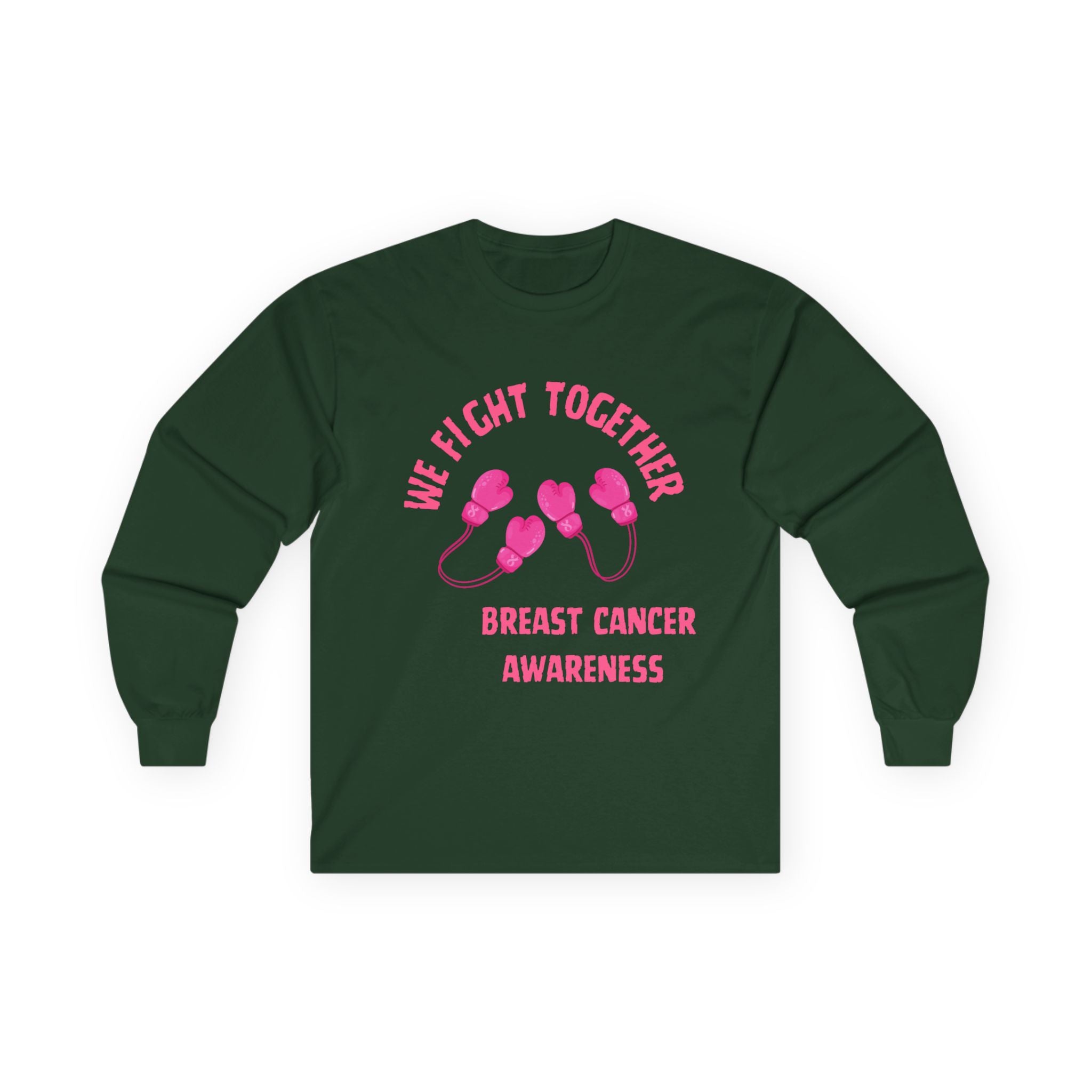 Breast Cancer Awareness Long Sleeve Tee — "We Fight Together" Pink Gloves
