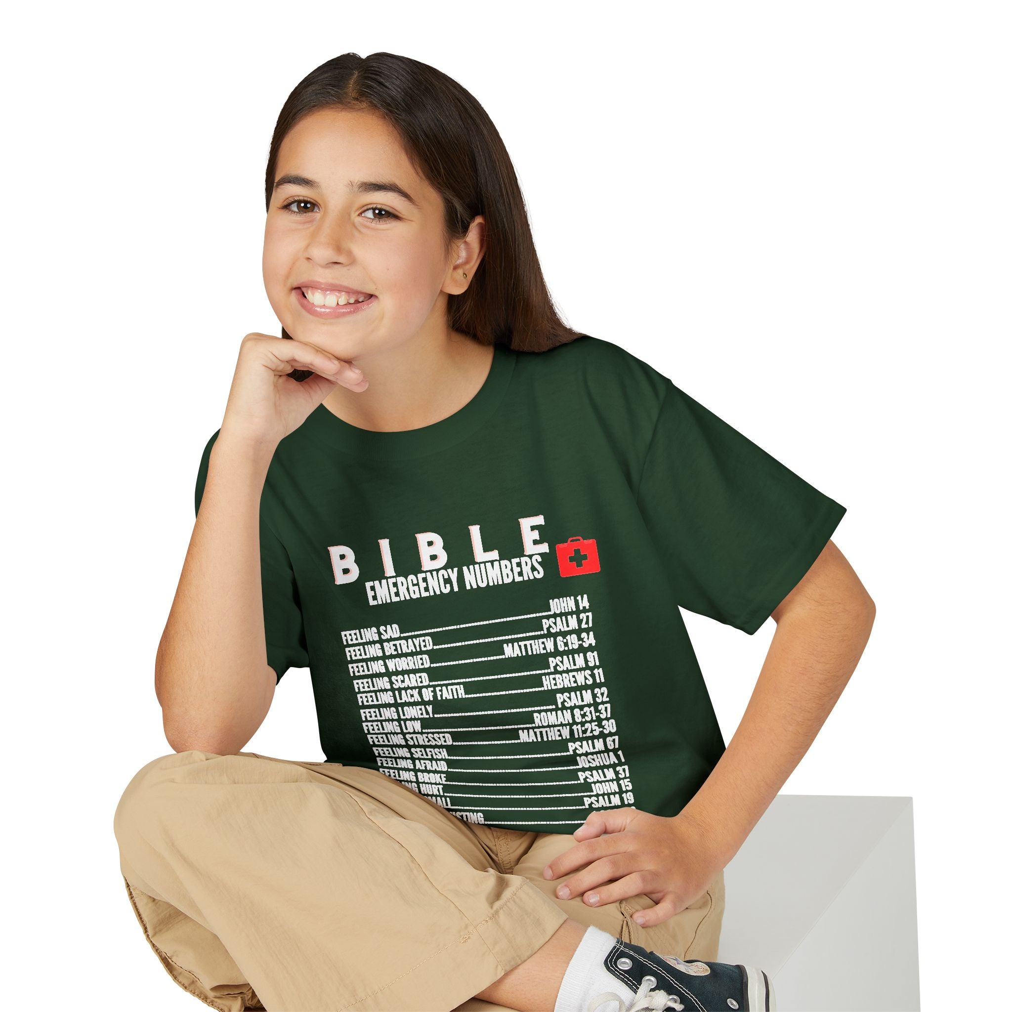 Bible Emergency Numbers Youth T-Shirt — White