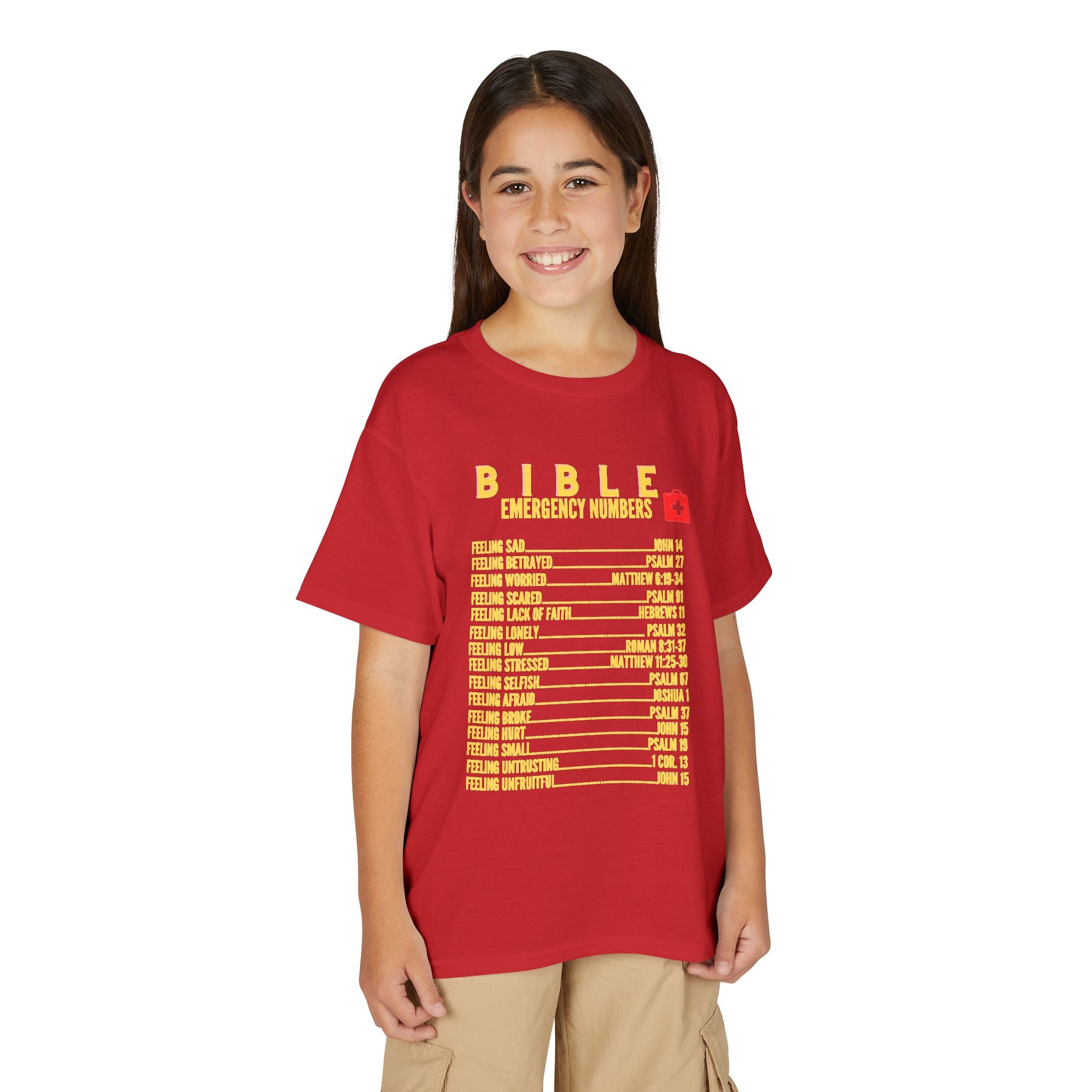 Bible Emergency Numbers Youth T-Shirt — Yellow
