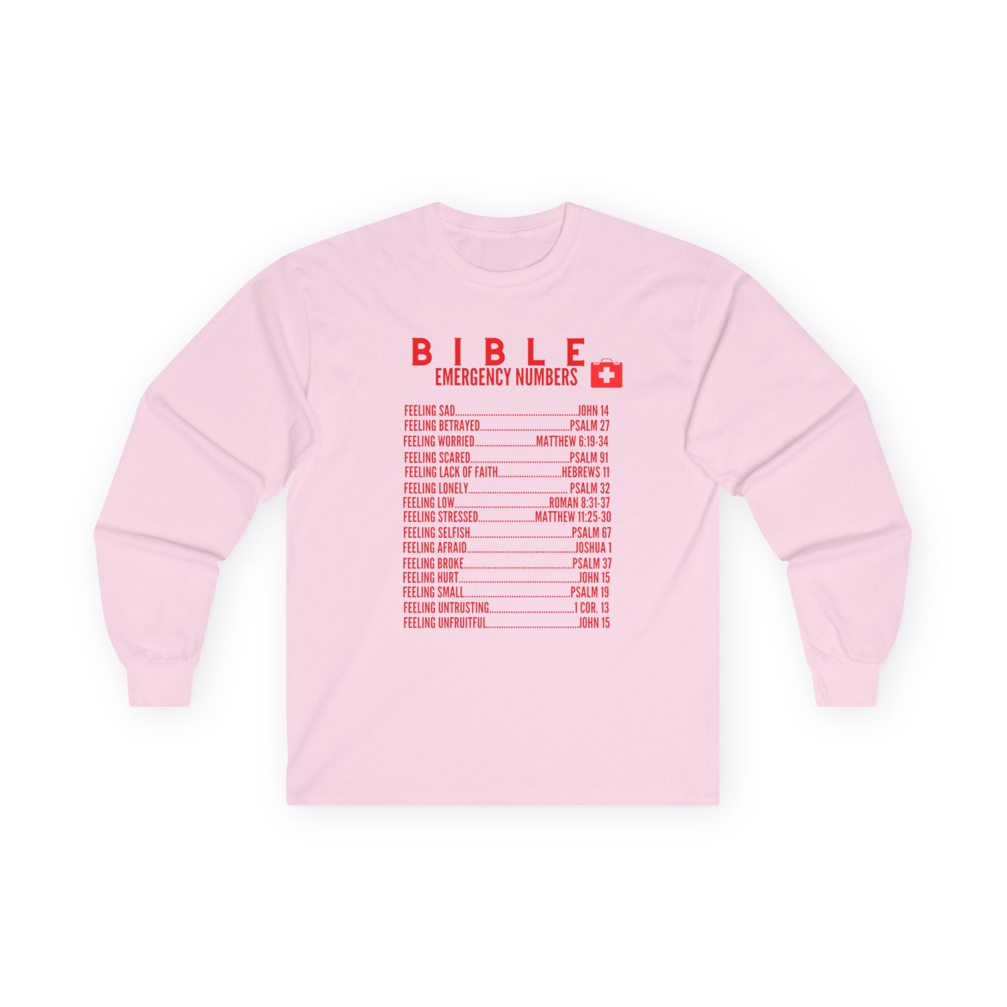 Bible Emergency Numbers Long Sleeve Tee - Red