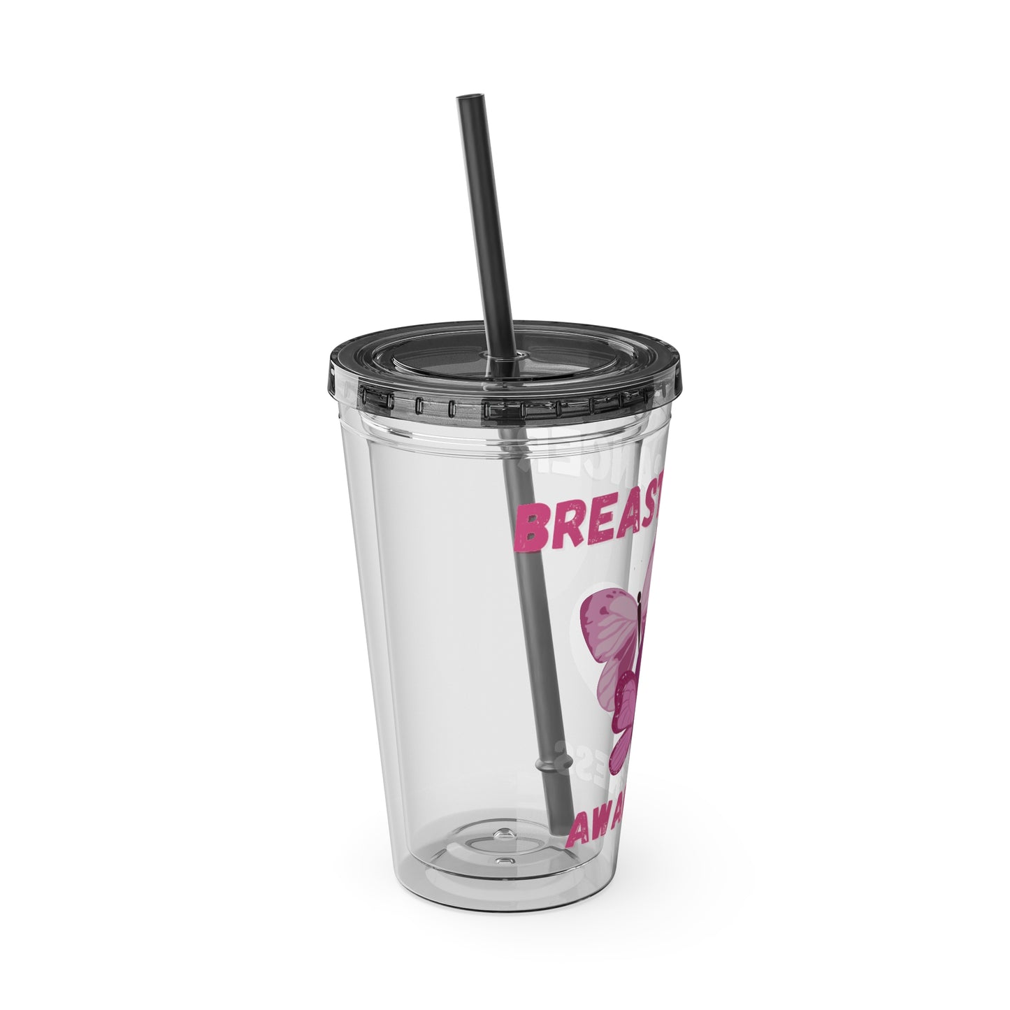Breast Cancer Awareness 16oz Tumbler with Straw - Butterfly, Heart