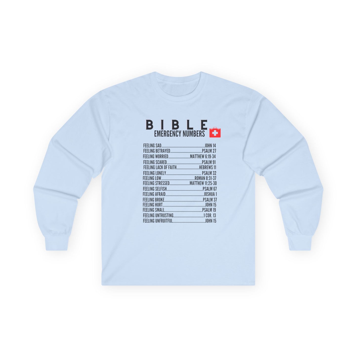 Bible Emergency Numbers Long Sleeve Tee - Black