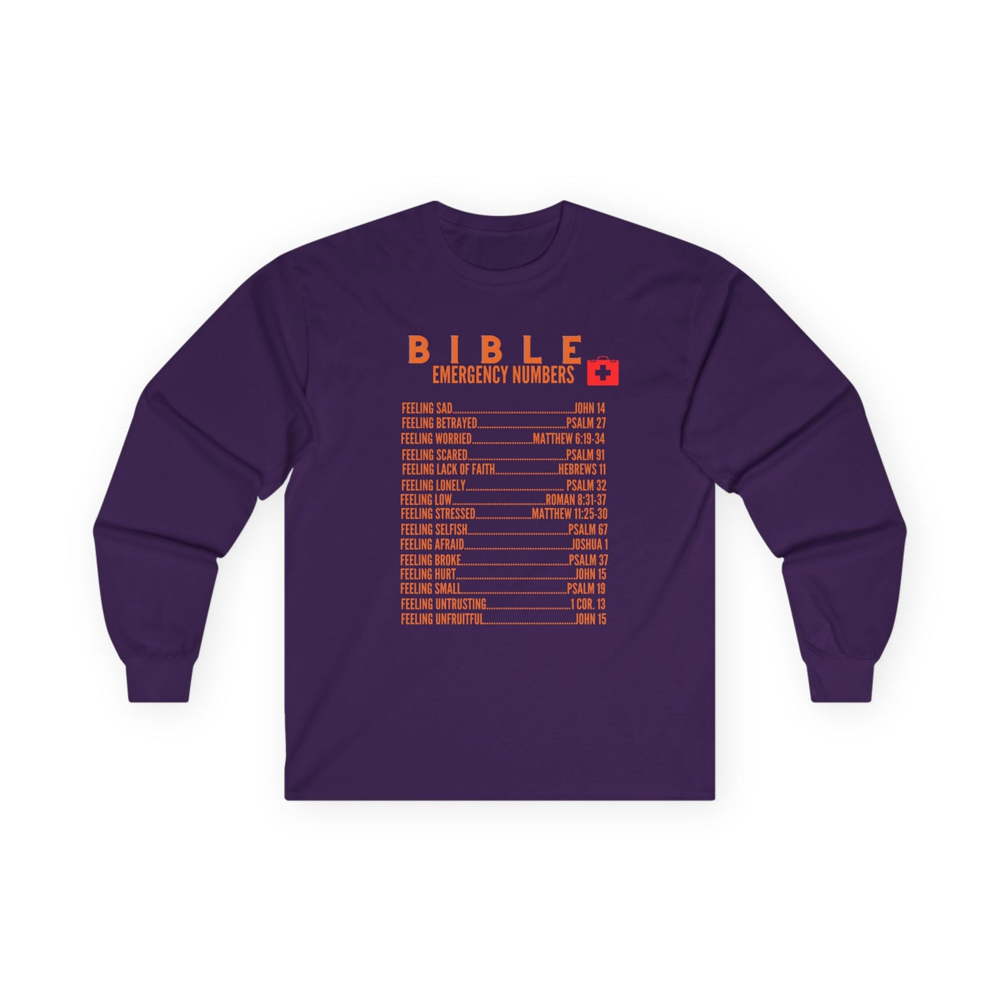 Bible Emergency Numbers Long Sleeve Tee - Orange