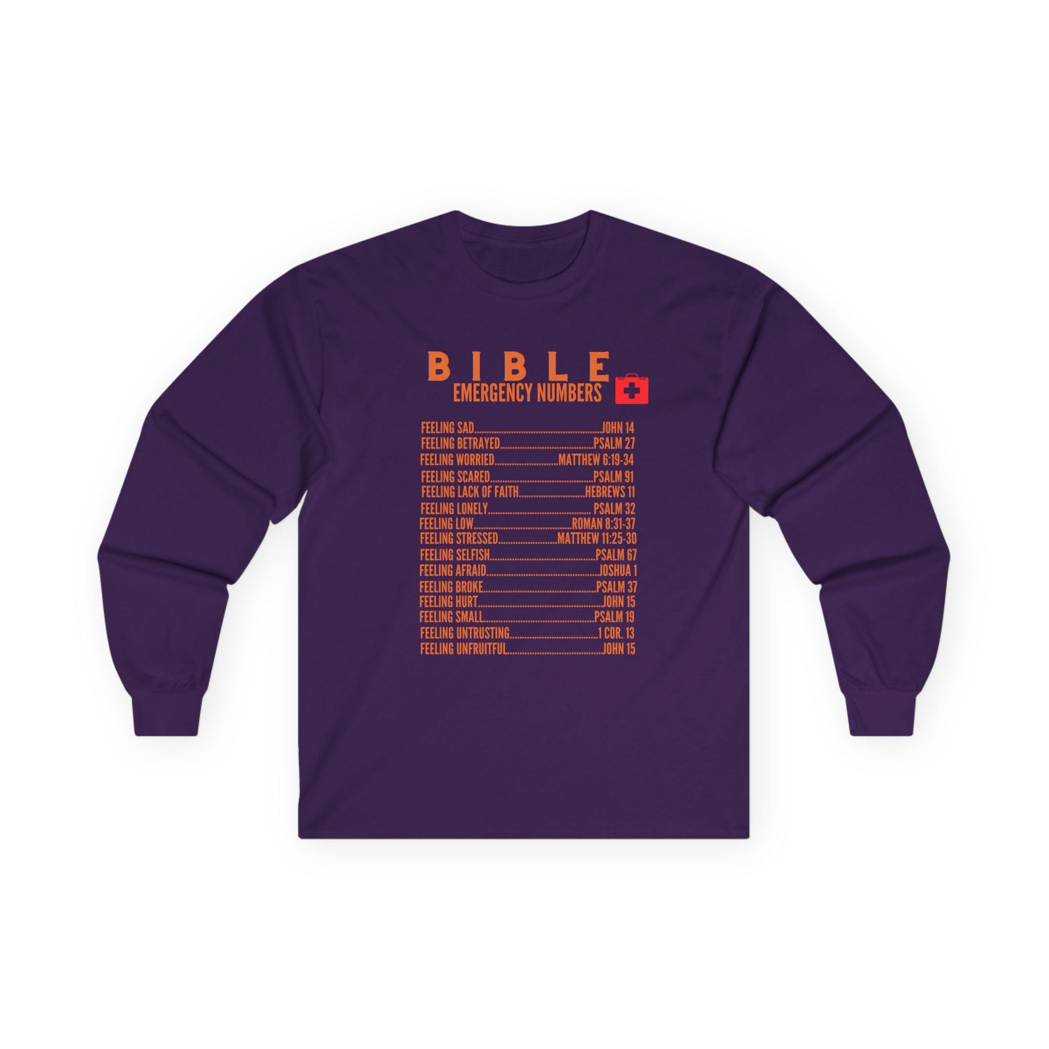 Bible Emergency Numbers Long Sleeve Tee - Orange