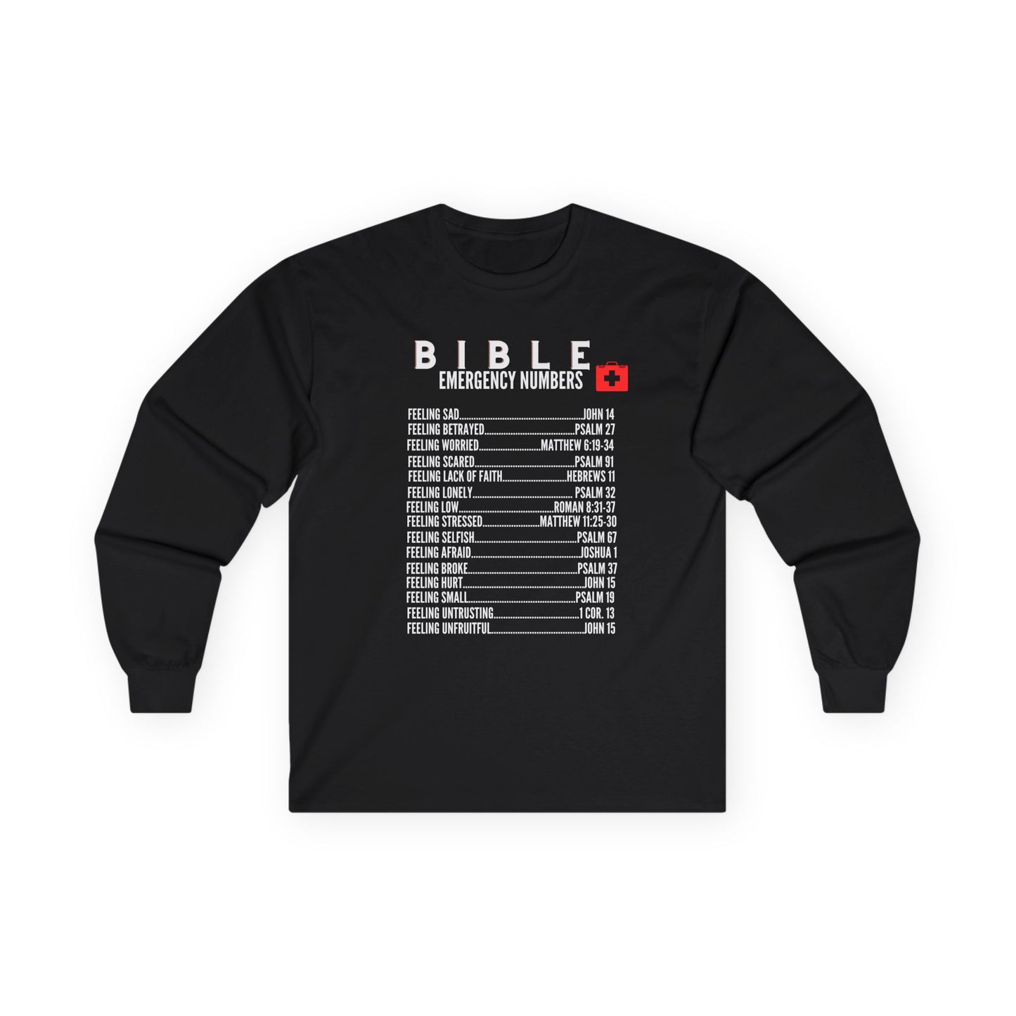 Bible Emergency Numbers Long Sleeve Tee - White