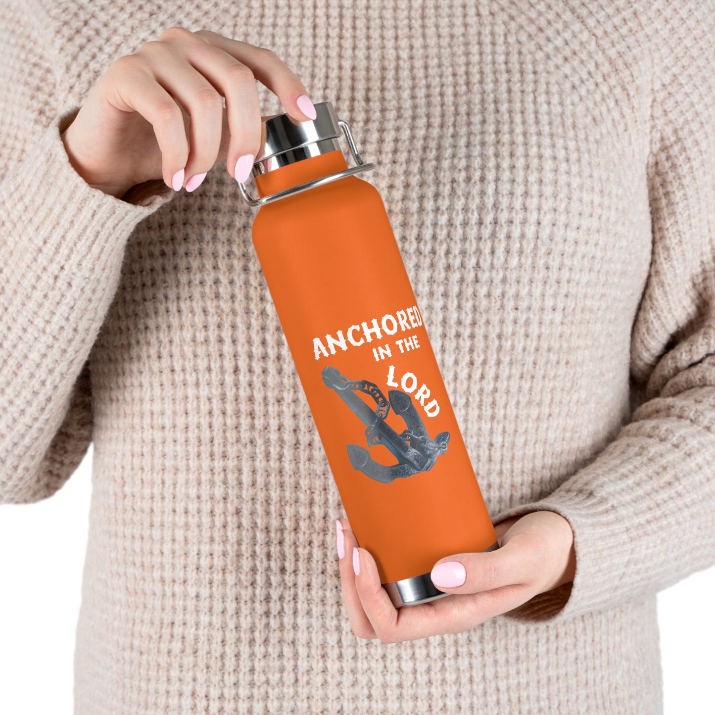 "Anchored in the Lord" 22oz Insulated Water Bottle — White