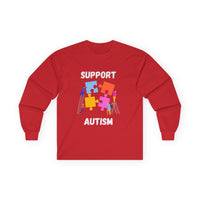 Support Autism Long Sleeve Tee — Puzzle Piece Awareness Shirt - White