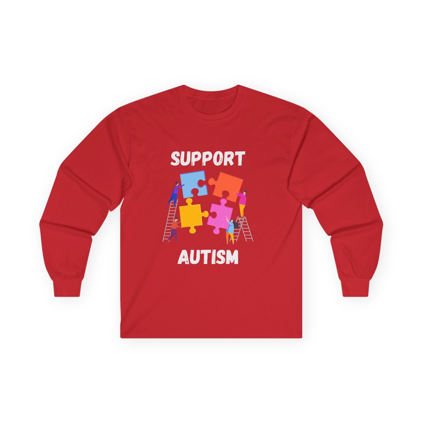 Support Autism Long Sleeve Tee — Puzzle Piece Awareness Shirt - White