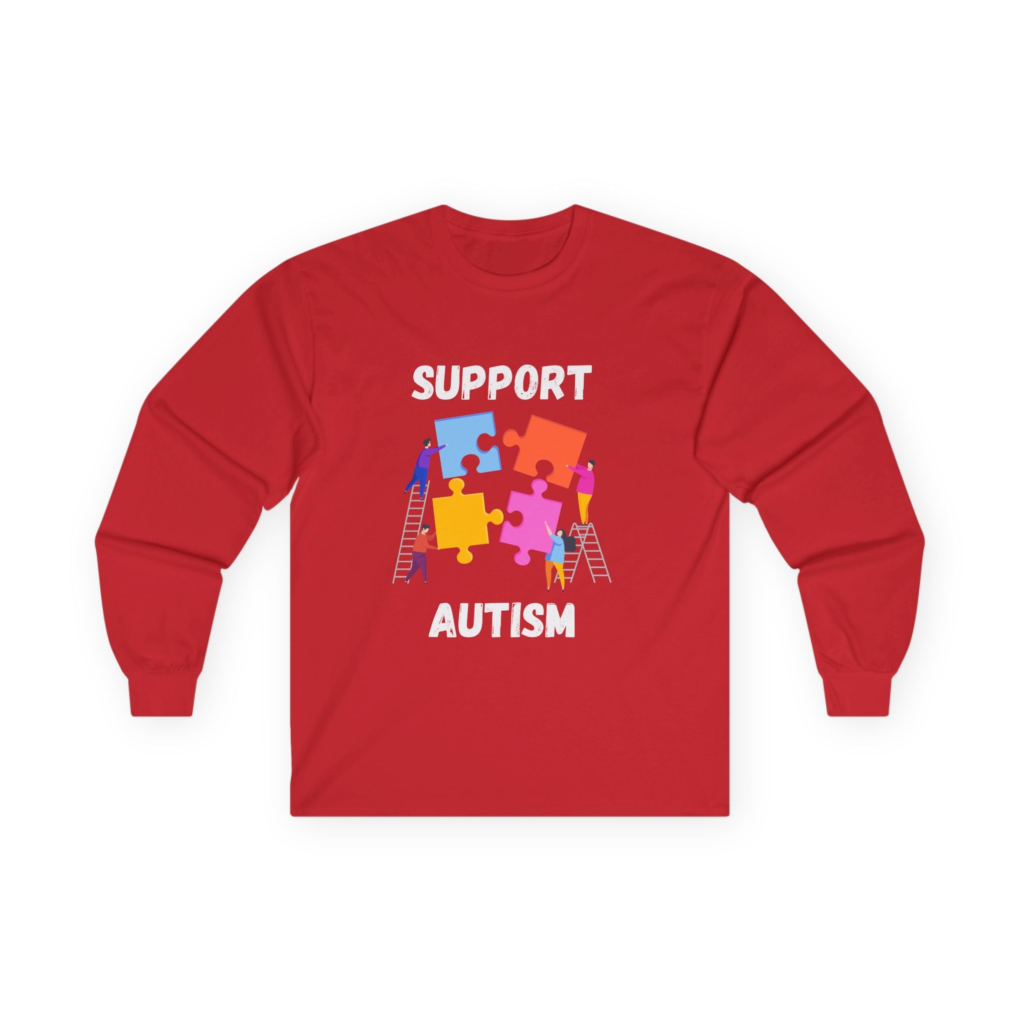 Support Autism Long Sleeve Tee — Puzzle Piece Awareness Shirt - White