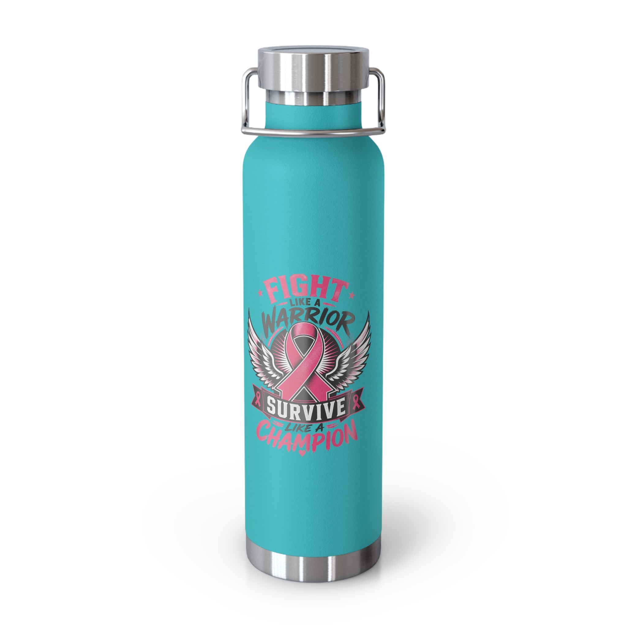 Fight Warrior Survive Champion Pink Ribbon 22oz Insulated Water Bottle