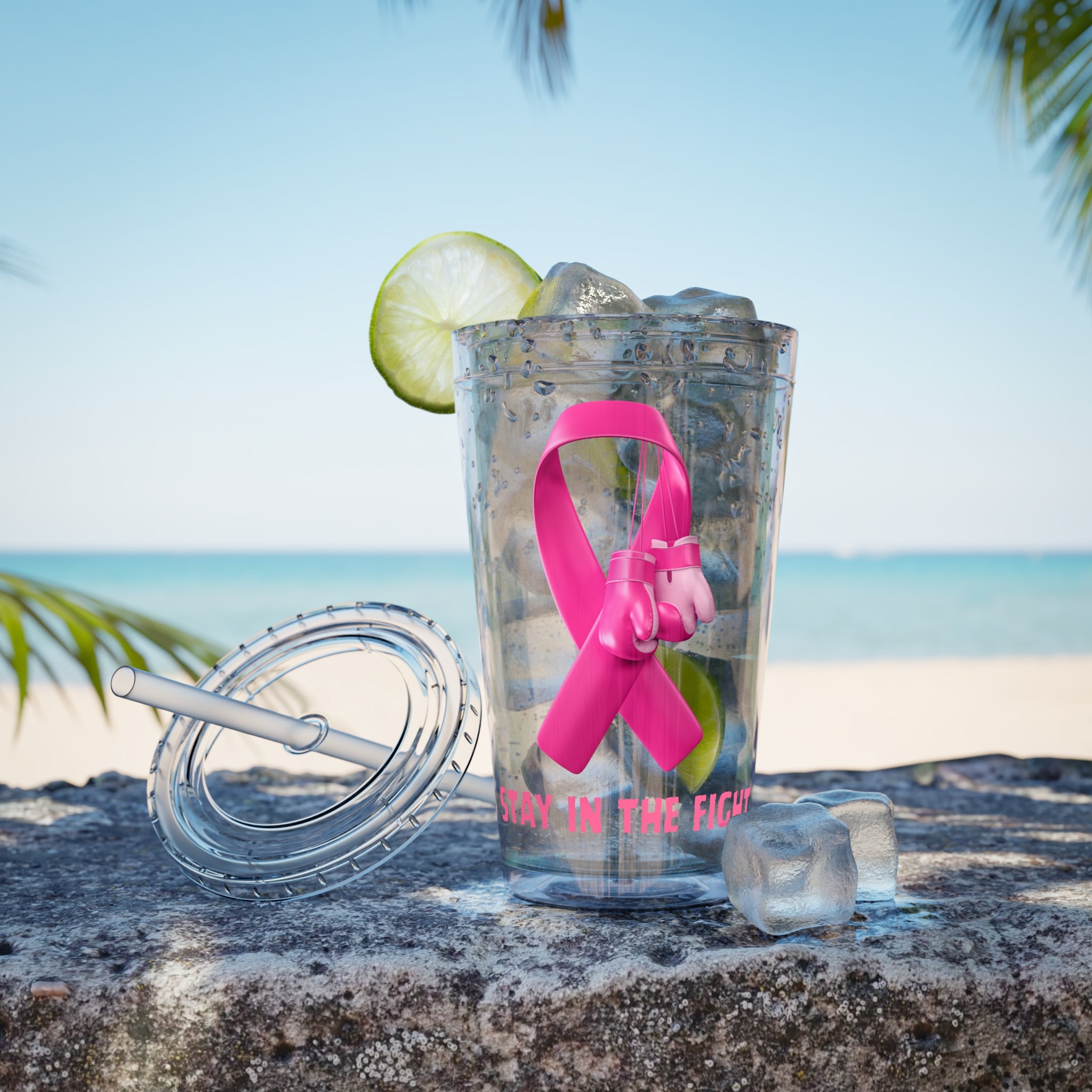 Pink Ribbon “Stay in the Fight” 16oz Tumbler with Straw