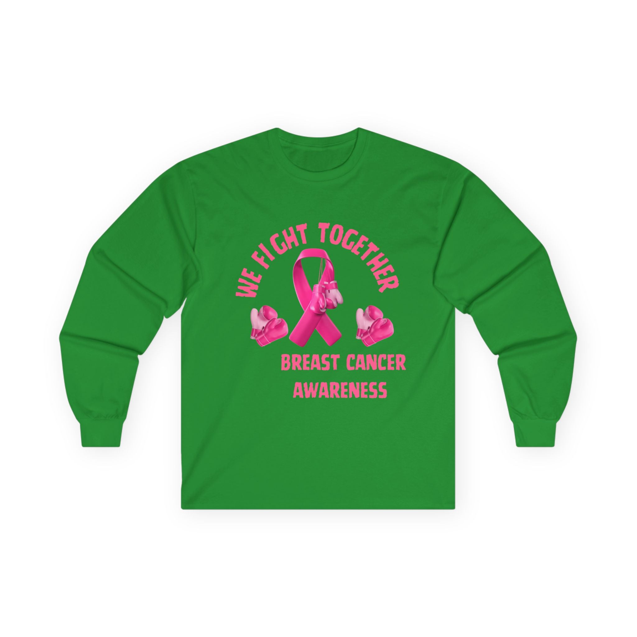 Breast Cancer Awareness Long Sleeve Tee – “We Fight Together” Pink Ribbon