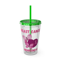 Breast Cancer Awareness 16oz Tumbler with Straw - Butterfly, Heart