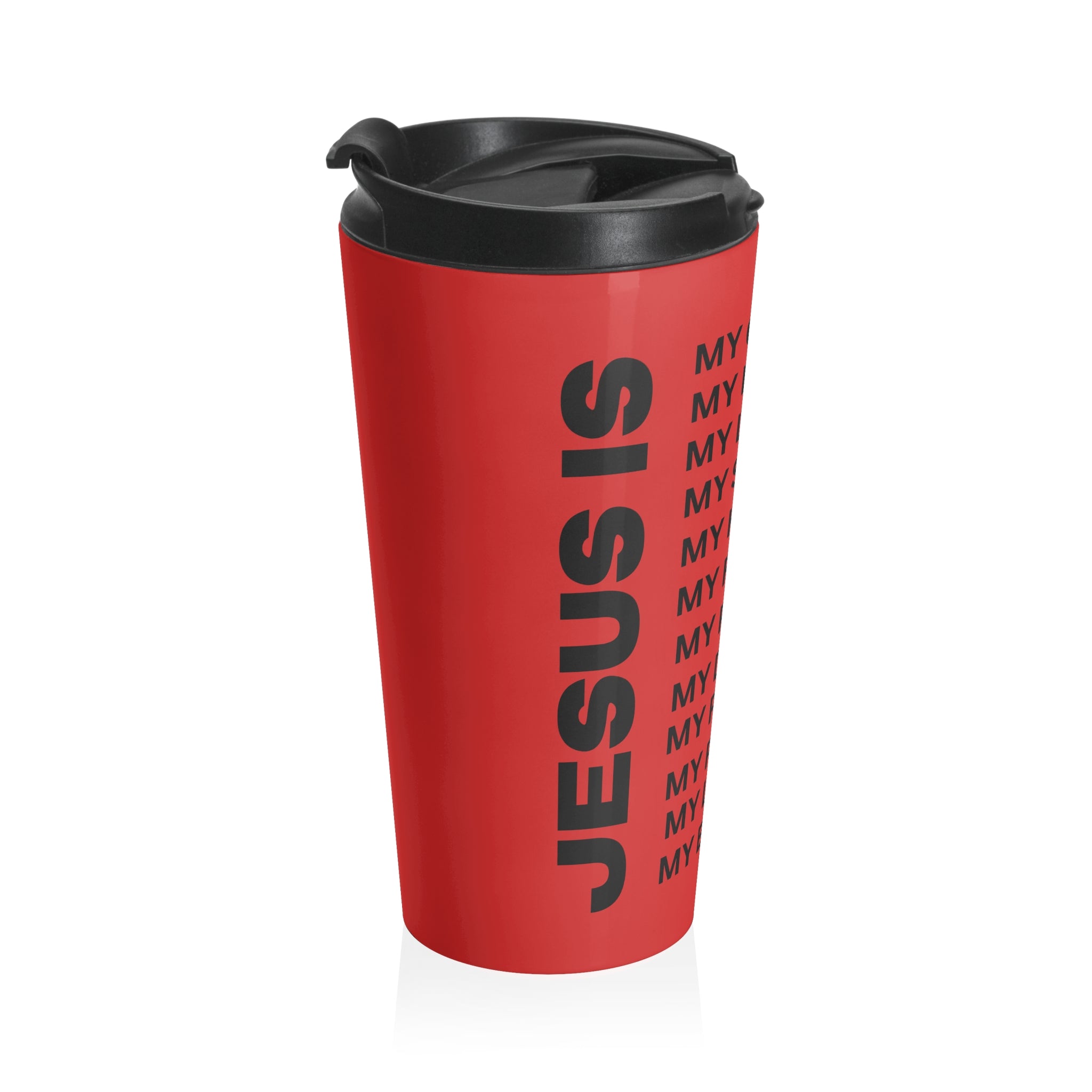 Christian JESUS IS Red Stainless Steel Travel Mug - Blk