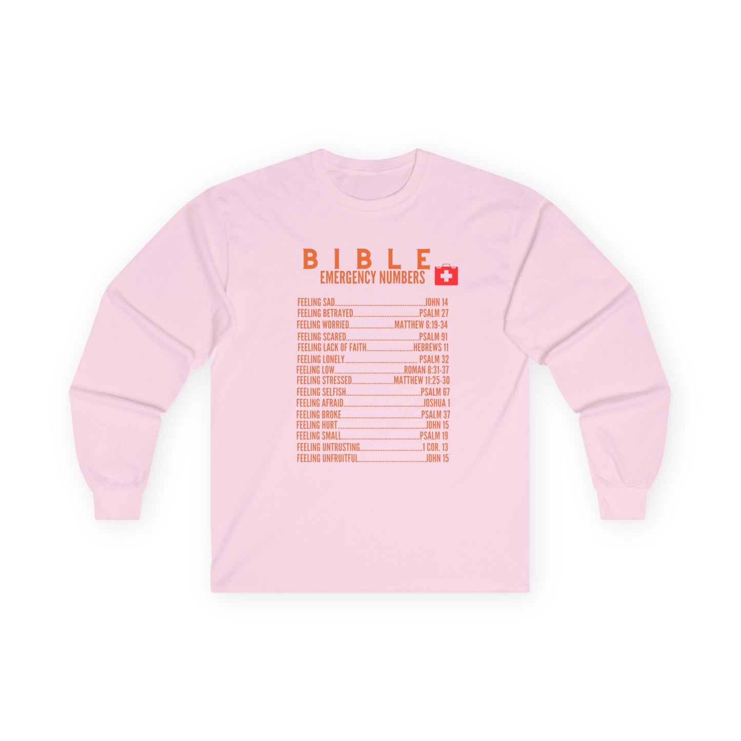 Bible Emergency Numbers Long Sleeve Tee - Orange