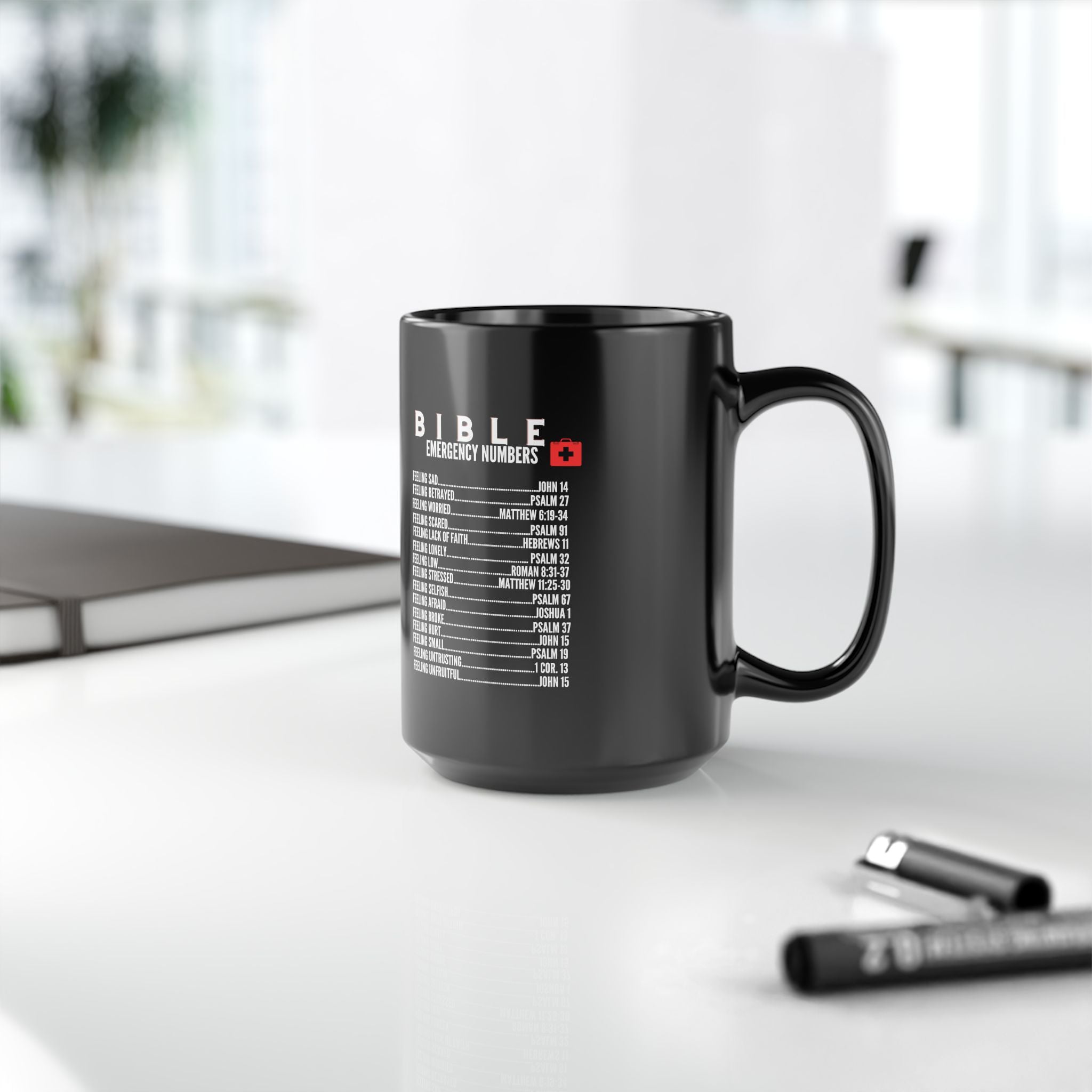 Bible Emergency Numbers Black Coffee Mug (11oz/15oz)