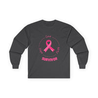 Breast Cancer Survivor Long Sleeve Tee — Pink Ribbon “Survivor”