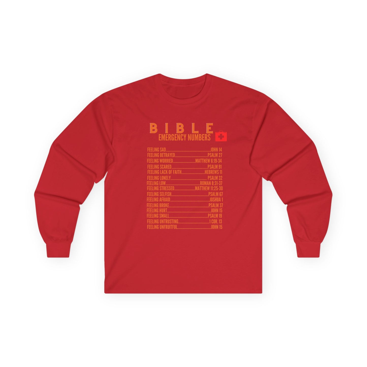 Bible Emergency Numbers Long Sleeve Tee - Orange